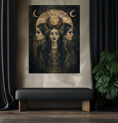 Hecate, Triple Moon Goddess Fine Art Print #1 Canvas Frame, Wiccan Wall Art