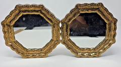 2 Burwood Wall Mirrors Ornate Gold Octagon 7” Engraved Resin Hollywood Reg Vtg