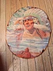 Beautiful Indian Chief/Eagle Decoupage Wood Wall ART Plaque 14″X18