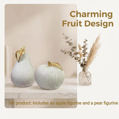 Apple and Pear Decor Set, Modern Fruit Sculpture Home Decor, White and Gold D…