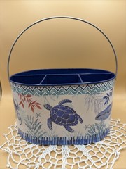 5.5in Coastal Blue Bucket Pail Sea Animals Decor Summer Outdoor Indoor Organize