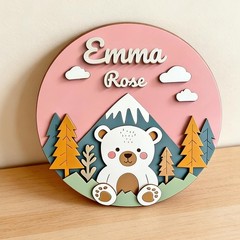 Personalized 3D Woodland Animal Wooden Name Sign – Nursery Decor, Baby Boy Gift