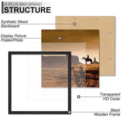 12×12 Frame, Black Picture Frame for 12 x 12 Square Picture Poster Photo, Lig…