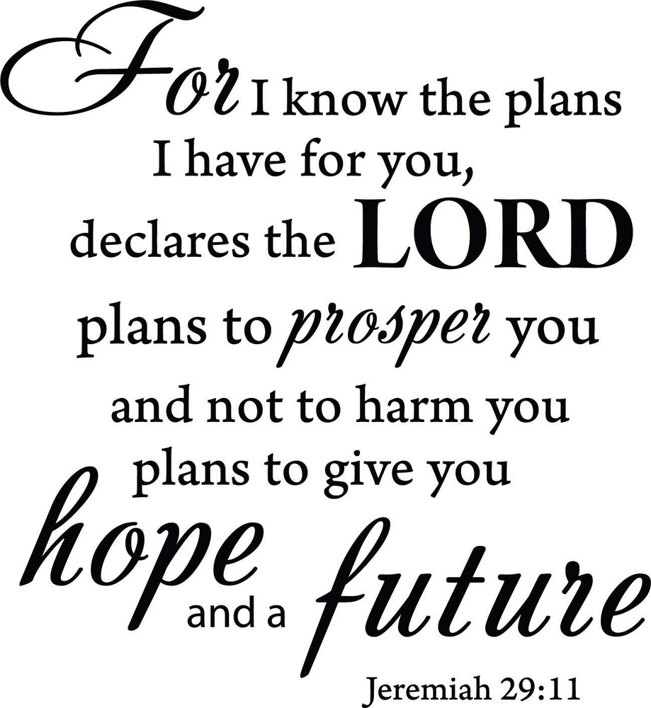 Jeremiah 29:11 Quotes Sayings Words Art Decor Lettering Vinyl Wall Bible Verse