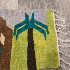 Handwoven Folk Art Textile Boho Wall Hanging Palm Tree Hut Southwestern Decor