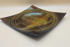 Decorative Fused Glass Square Glass Plate Gold, Brown w/Glitter High Gloss 9.5″