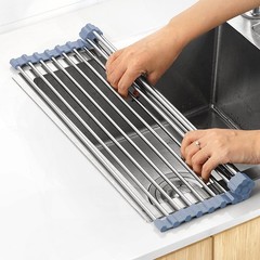 MECHEER Over The Sink Dish Drying Rack, Roll Up 17.5»x11.8», Gray