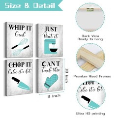 Teal Kitchen Quotes Wall Art – Set of 4 Vintage Inspirational Canvas Poster P…