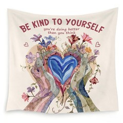 Inspirational Mental Health Wall Tapestry, Be Kind to Yourself Floral Heart i…