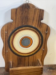 VTG MCM Wood Key Rack Fat Lava Bullseye Tile Ceramic Wall Mail Holder Organizer