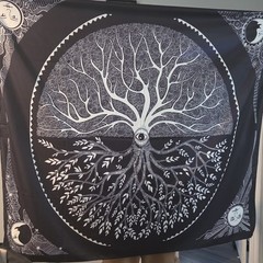 Tree of Life Tapestry Black White 100% Polyester Bohemian Decorative Horizontal