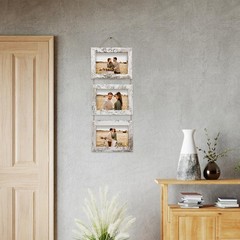 Rexllon 4×6 Wall Hanging Picture Frames Collage with 3 Opening Distressed White