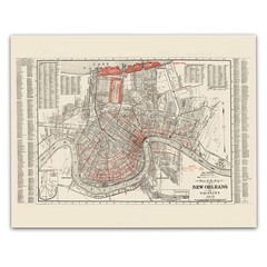 New Orleans Louisiana 1935 Antique City Map Mississippi River Vintage Wall Art