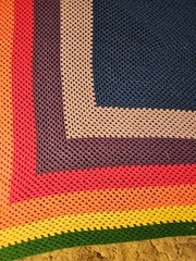 Afghan Blanket Rainbow Square Pattern Blue Green Red Yellow Purple 68×68 Throw