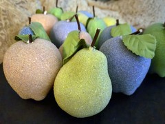 MCM Vintage Sugared Beaded Faux Fruit Pastel Decor 15 Piece Apples Pears