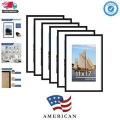 11×17 Picture Frame Set of 6, Display Pictures 8×12 with Mat or 11 x 17 witho…