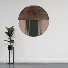 Khaki Cotton Half Moon Macrame Wall Hanging Round Latte Wall Art Walnut Wood