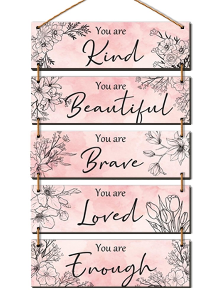 5 Pieces Pink Wall Decor for Girls Floral Wooden Wall Hanging Wall Art Teen W…