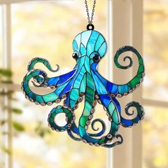 Blue Octopus Suncatcher Window Decor Ocean Animal Hanging Ornament Coastal Gift