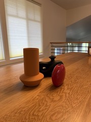 3-Piece Ceramic Vase Set Matte Finish Decorative Freestanding Red Black Orange
