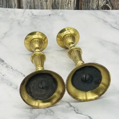 Solid Brass Candlestick Holders Pair Fluted Beaded Rim Ornate Taper Set of 2 MCM