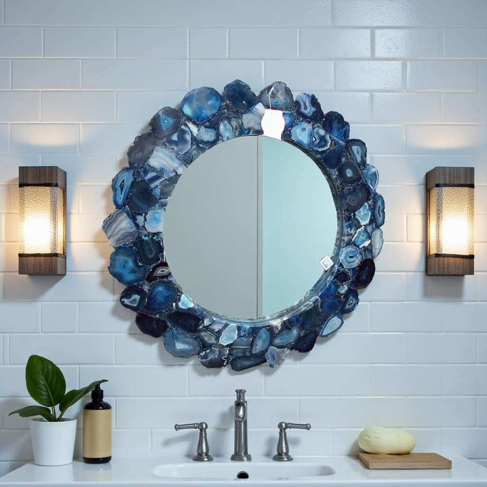 Blue Agate Wall Mirror – Handmade Decorative Hanging Mirror for Modern Wall Deco