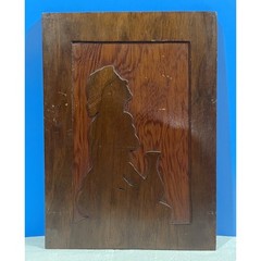 Vintage Art Deco Style Relief Wood Panel Carving Nude Woman Holding Jar