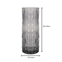 9.8 Inch Black Glass Vase, Glacier Glass Flower Vase, Boho Cylinder Ribbed Va…