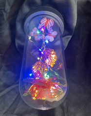 Artificial Rose Arrangement in Glass Dome with Multicolor LED Lights Decor