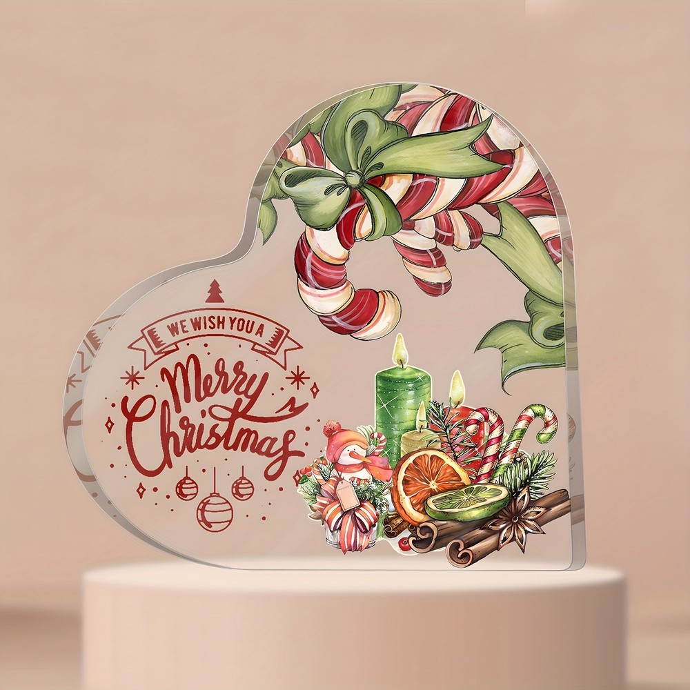 Christmas Themed Acrylic Heart Tabletop Ornament Holiday Gift For Family Friend