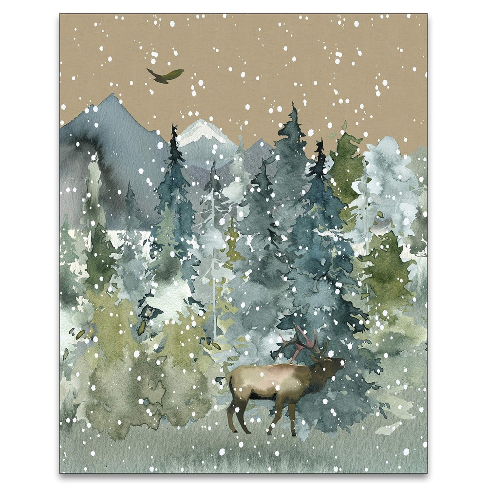 Wilderness Wall Art – Forest Wildlife Rustic 8 x 10 Inch, Green, Brown, beige