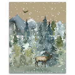 Wilderness Wall Art – Forest Wildlife Rustic 8 x 10 Inch, Green, Brown, beige