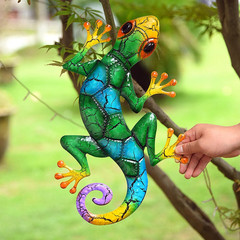 Metal Gecko Wall Decor,Outdoor Hanging Lizard Wall Art,Colorful Metal Lizards Wa