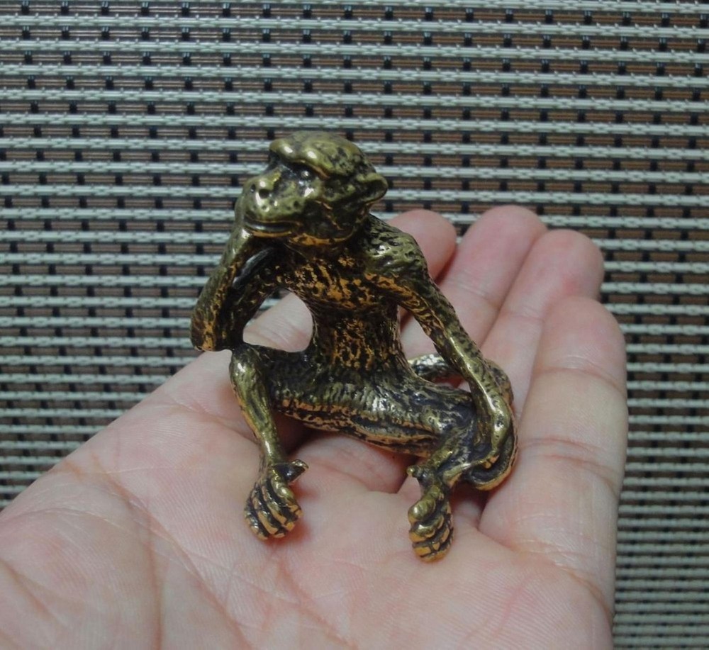 Solid Brass Monkey Figurine Vintage Bronze Color Thinker Statue for Home Decor