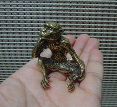 Solid Brass Monkey Figurine Vintage Bronze Color Thinker Statue for Home Decor