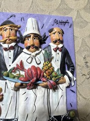 Vintage Ceramic 3D «Three Chefs» Wall Hanging Plaque – 4.75 Inches x 6.25 Inches