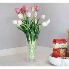 9 In. Tall Clear Crystal Glass Trumpet Shape Scalloped Flower Vase for Home Deco