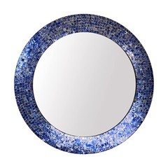 24″ Sapphire and Silver Round Decorative Mosaic Framed Wall Mirror | DecorShore