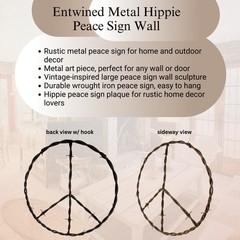 Rustic Copper Iron Peace Sign – Large Hippie Wall Art for Vintage Home Décor