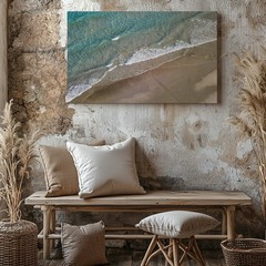 Coastal Beach Waves Canvas Wall Art Ocean Shoreline Seaside Landscape Print