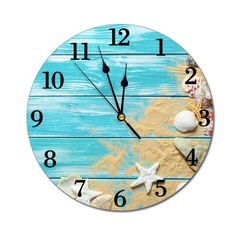9.8 Inch Sea Shell Wood Board Wall Clock Silent Ocean Round Battery Decor