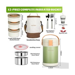 67oz Adults Thermo for Hot Food Kit 2L 9.06in 3 Layer Stainless Ste… Fast Ship