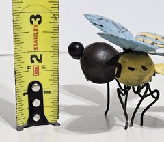 Metal Dragonfly Sculpture Hand-Painted Blue Yellow Brown Decor Wings – 6 Inches