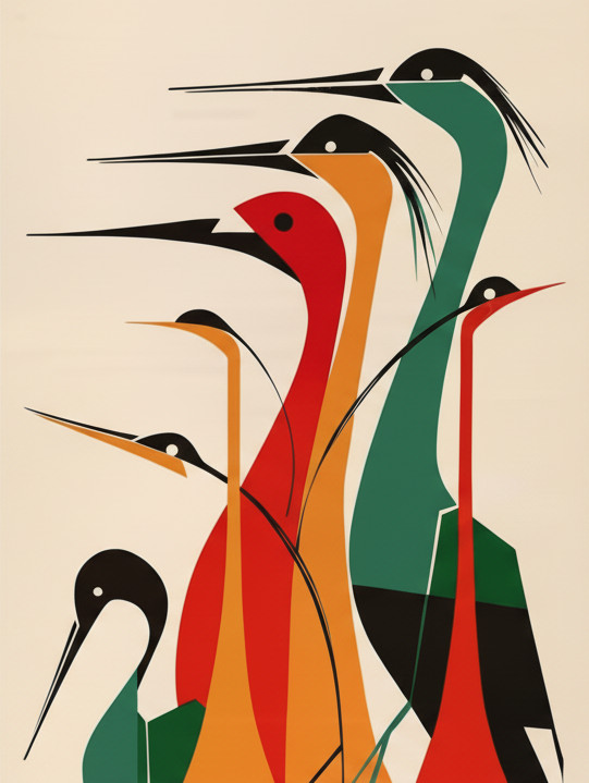 Mid Century Modern Birds Poster – Retro Minimalist Art Print Wall Art Decor Gift