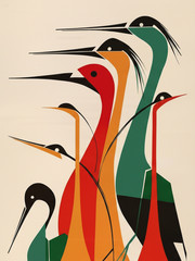 Mid Century Modern Birds Poster – Retro Minimalist Art Print Wall Art Decor Gift