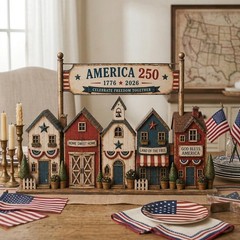 USA 250th Anniversary Wooden Village Decor – 1776–2026 Patriotic Keepsake