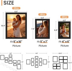 upsimples 10 Pack Picture Frames Collage Wall Decor 8×10, 5×7, 4×6 Black