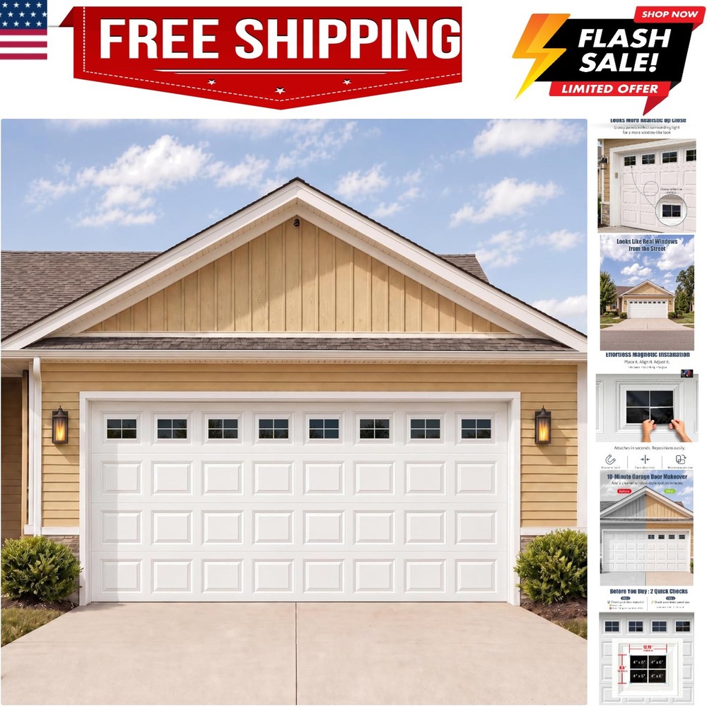 Magnetic Garage Door Window Panels – 32PCS Faux Mirror Window Kit for 2 Car G…