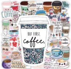 Coffee Fun Style Stickers 50pk Mixed Coffee Espresso Fun Stickers FREE SHIPPING