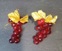 Vintage Acrylic Faceted Set Of 2 Red Grape Cluster Beads 4 Inches